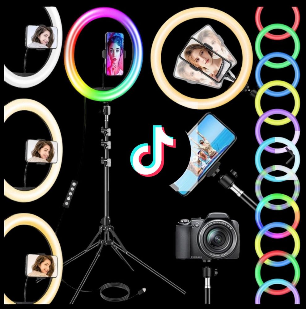 Lampa Pierścieniowa RGB LED Ring 26cm 80W ze Statywem do Selfie
