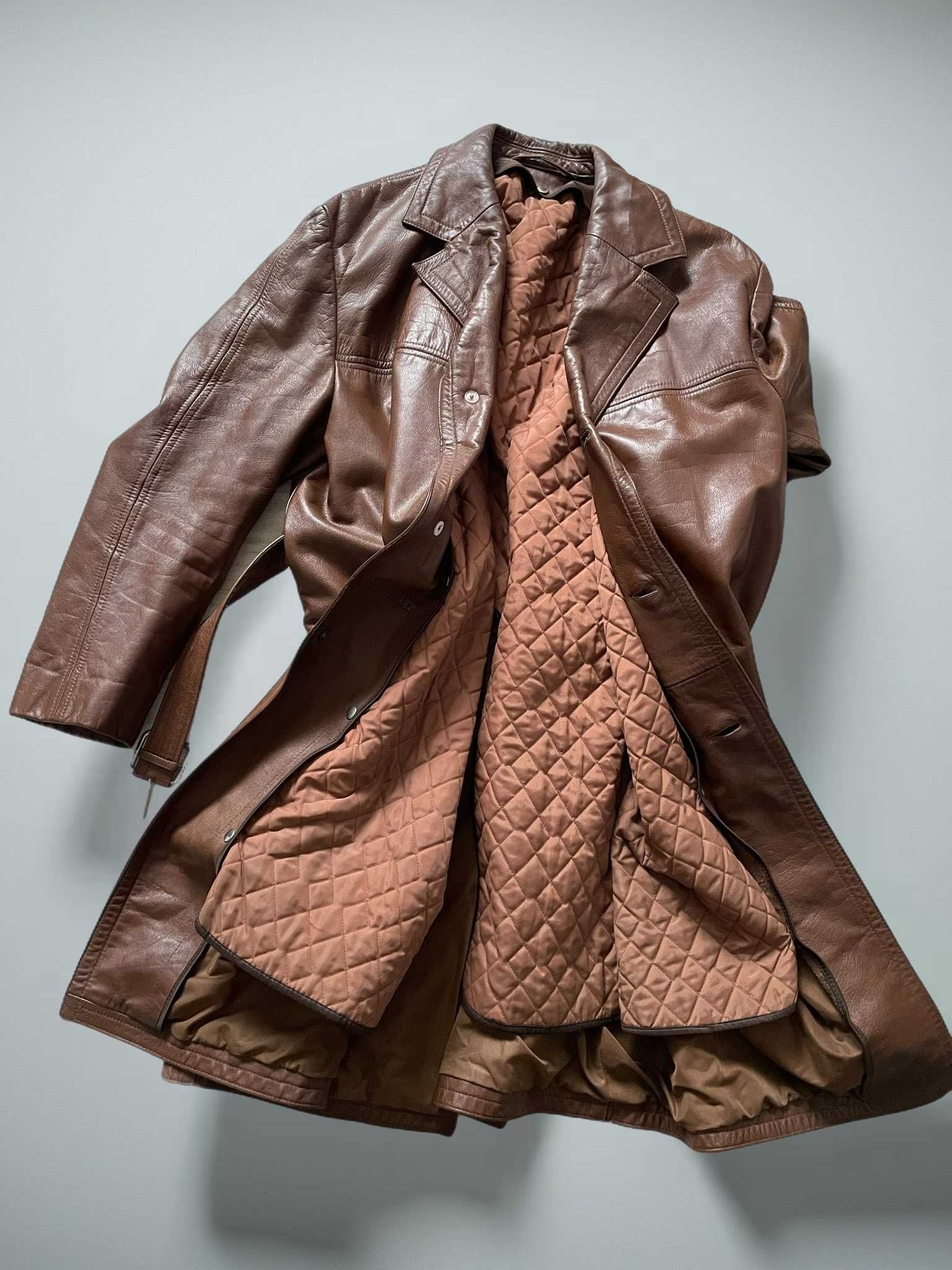 Płaszcz skórzany męski skóra Nikador 52 XL brąz vintage retro 70s 80s