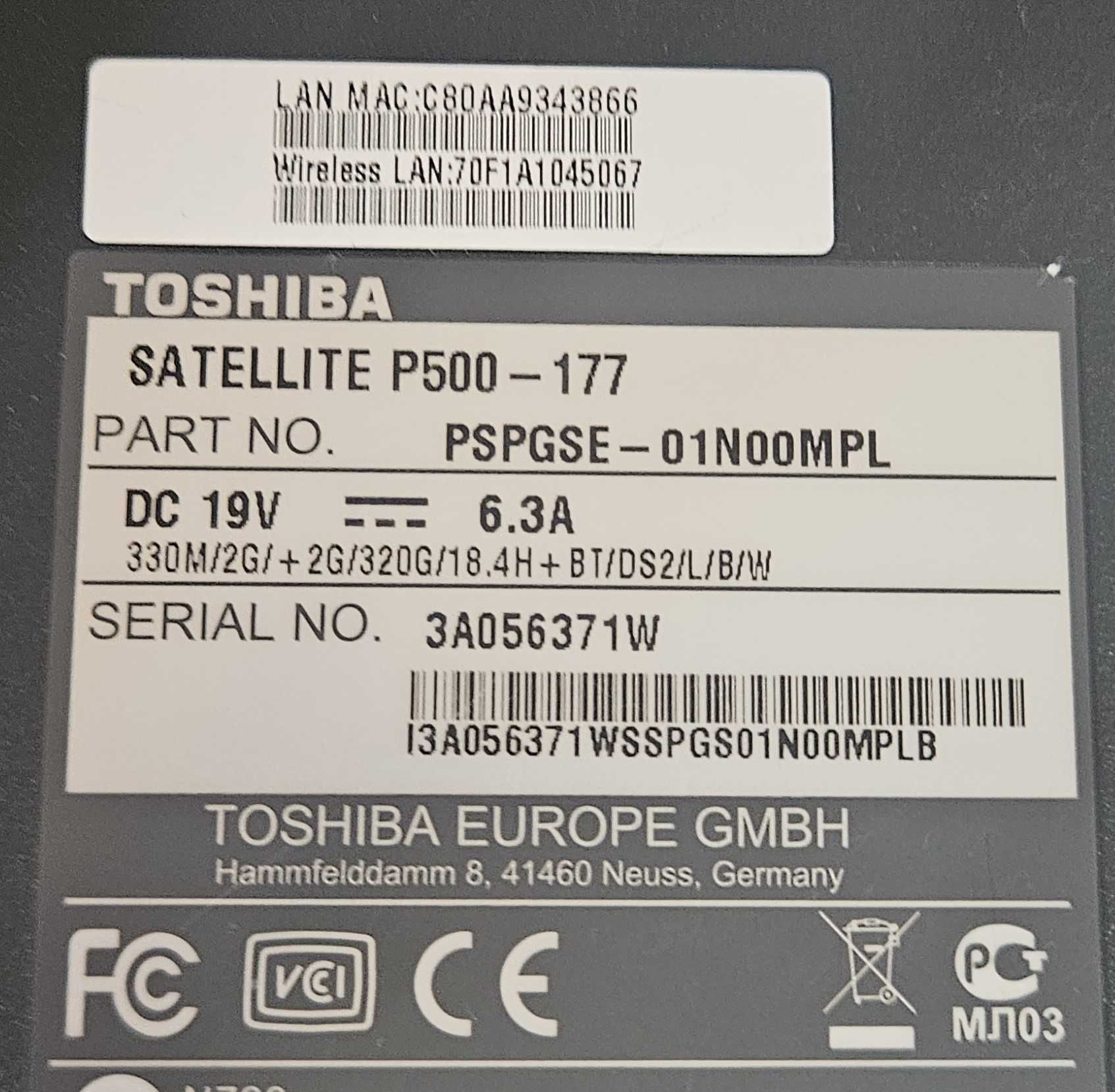 Laptop Toshiba Satellite P500-177 sprawny