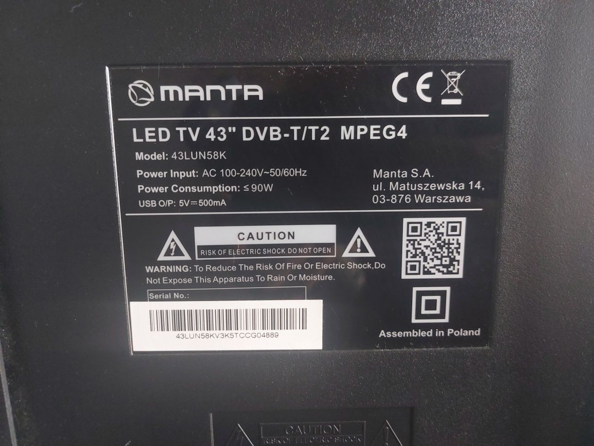 Telewizor LED 43 cale Manta
