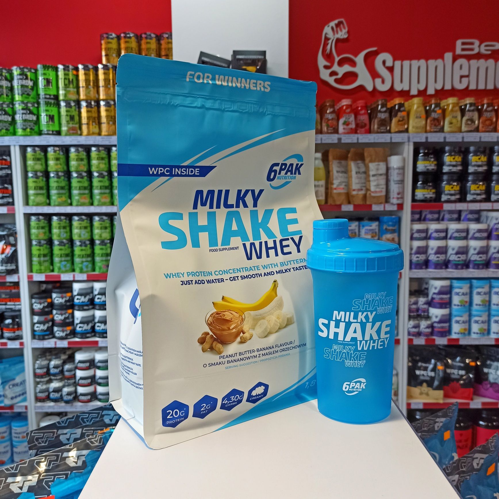 6PAK Milky Shake Whey 1800g Białko WPC, Szejk Białkowy + Shaker