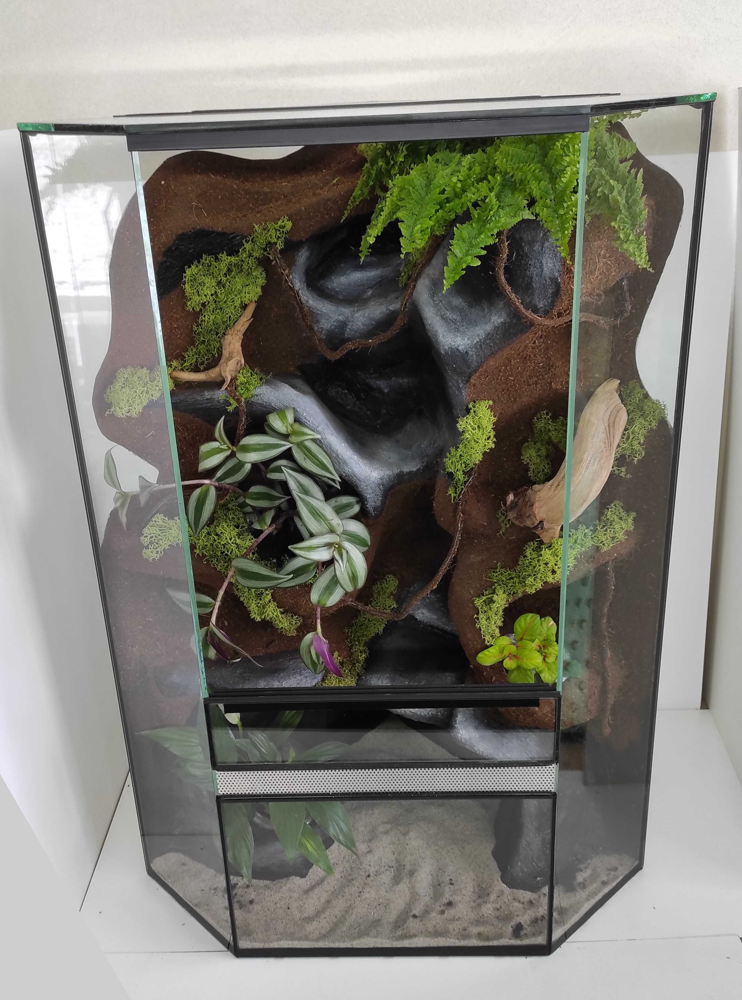 Terrarium narożne z wodospadem dla gekona orzęsionego kameleona