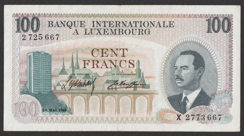 Luksemburg 100 franków 1968 - książę Jan