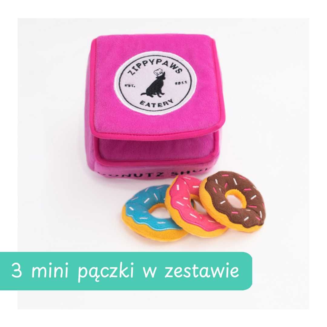 Pluszowa norka pudełko donutów zabawka dla psa ZIPPY PAWS