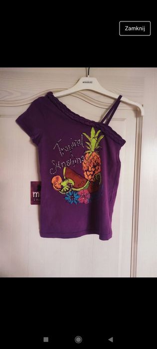 Fioletowa wakacyjna koszulka, bluzka z krótkim rękawem C&A 146-152 cm