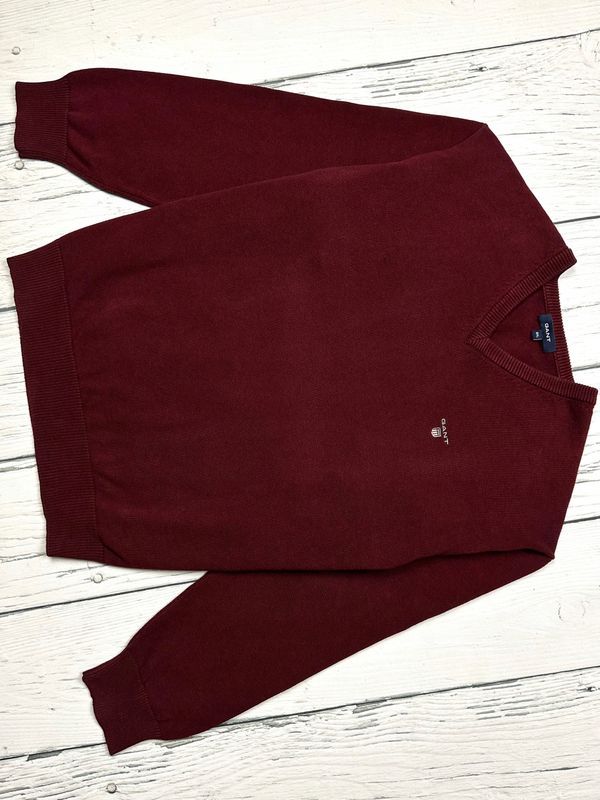 Gant Bawełniany Sweter w Serek Męski Logo na Piersi Burgundowy r. 3xl