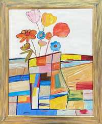 Obraz kwiaty w wazonie olej i akryl, w ramie, 56x46cm