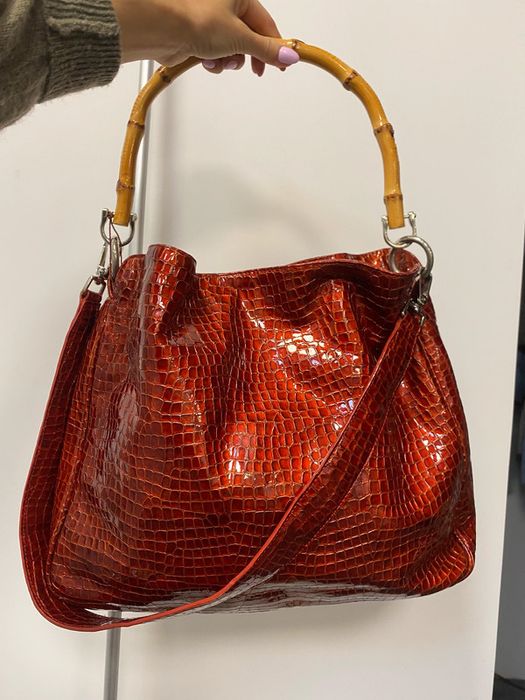 Tara Crystalle włoska torebka shoperka skora bambus bamboo bordowa