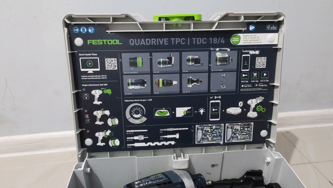 Festool Акумуляторний дриль-шурупокрут QUADRIVE TDC 18/4 i-Basic Festo