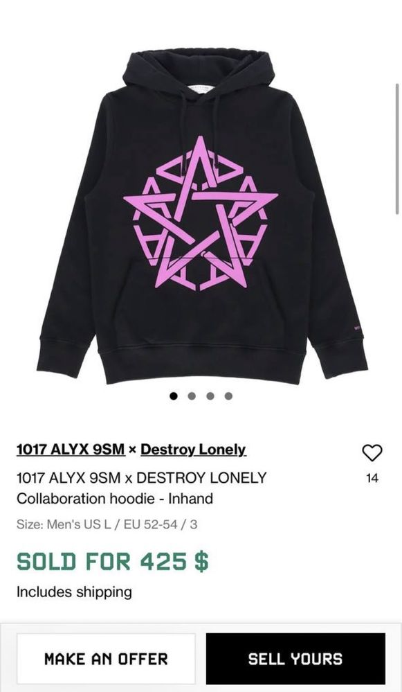 1017 ALYX 9SM x Destroy Lonely hoodie XL (L) x rick owens x raf simons