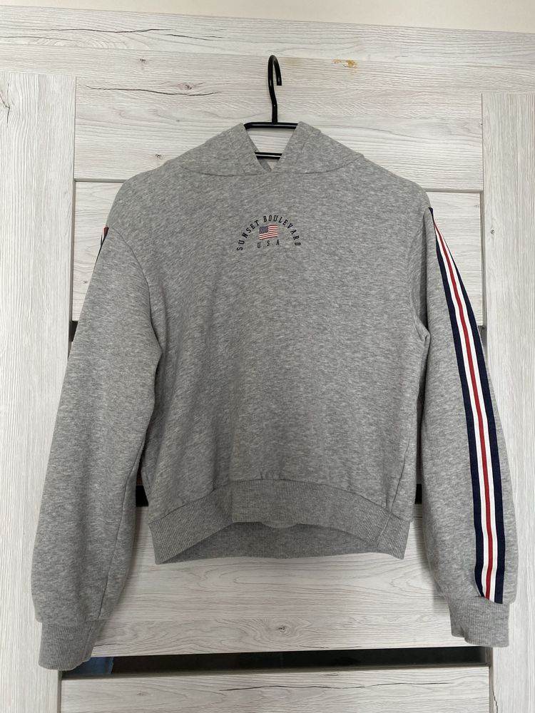 Bluza xs szara h&m american crop top vintage z kapturem lampasy