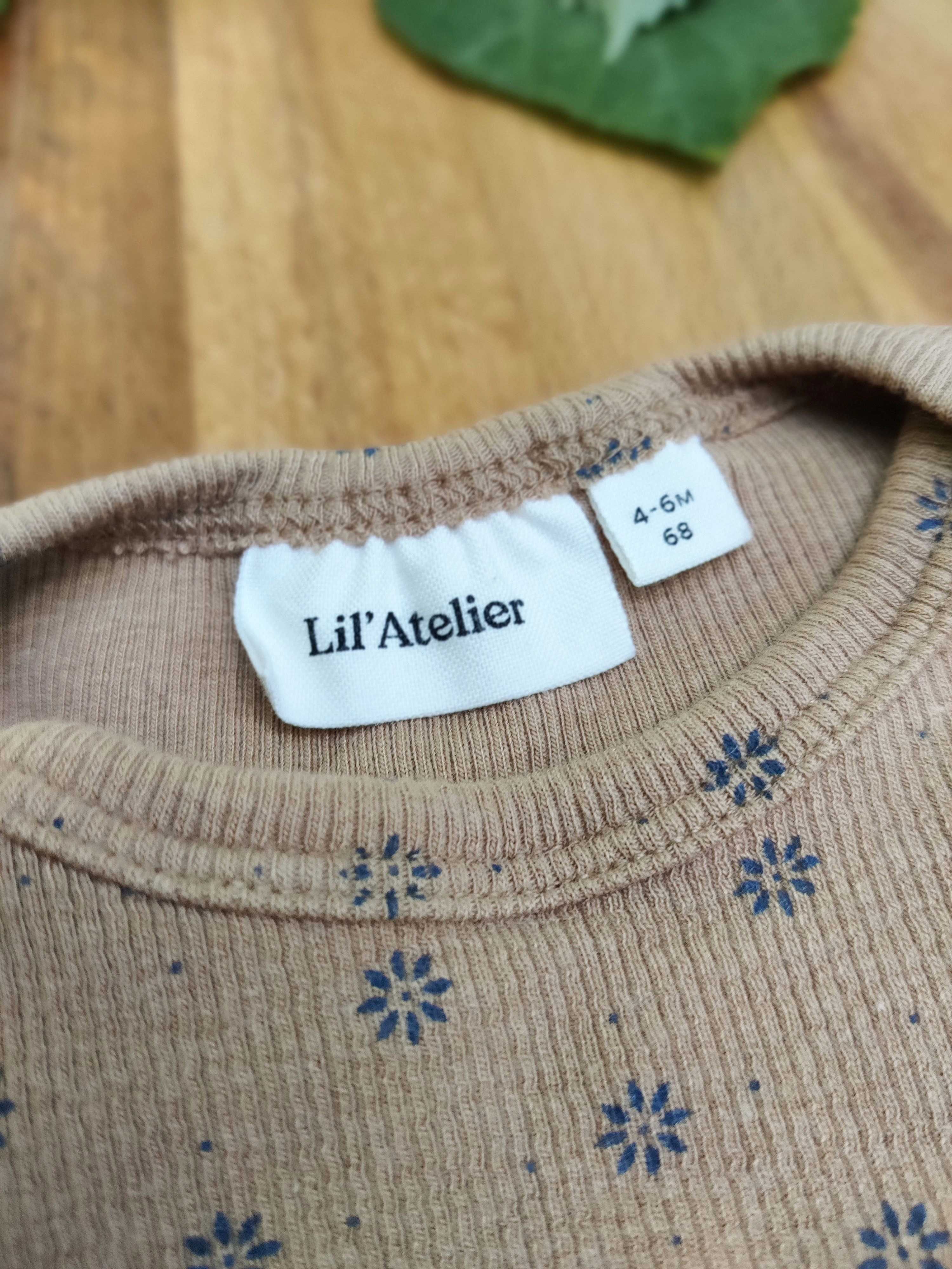 Lil' Atelier prążkowana bluzeczka miodowa w drobne kwiatuszki 62/68 cm