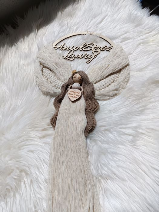 Anioł stróż makrama imię prezent komunia chrzest urodziny