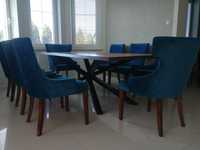 Stół dębowy loft 240x100cm i 8 krzeseł Chesterfield pikowanych