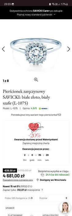 Pierścionek zaręczynowy Savicki białe złoto szafir