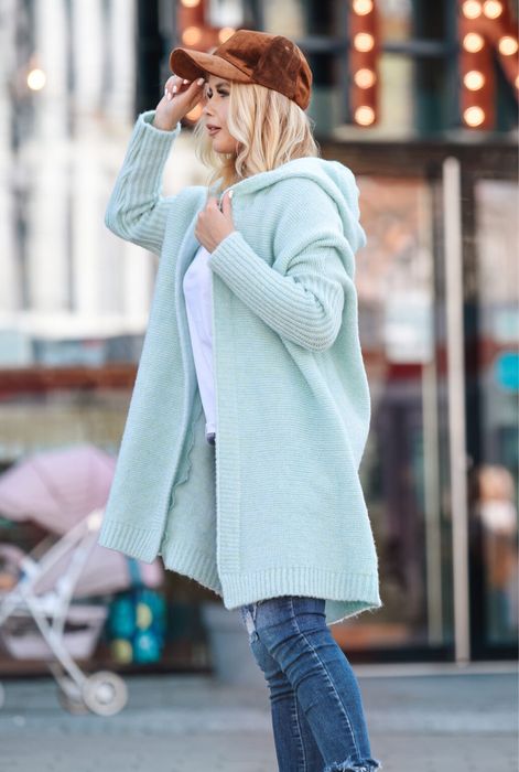 Kardigan z kapturem Kolor Miętowy