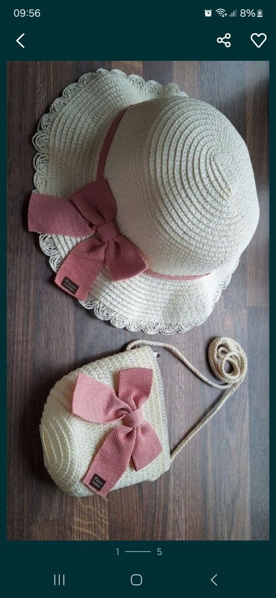 Zestaw kapelusz słomkowy i torebka handmade z kokardką