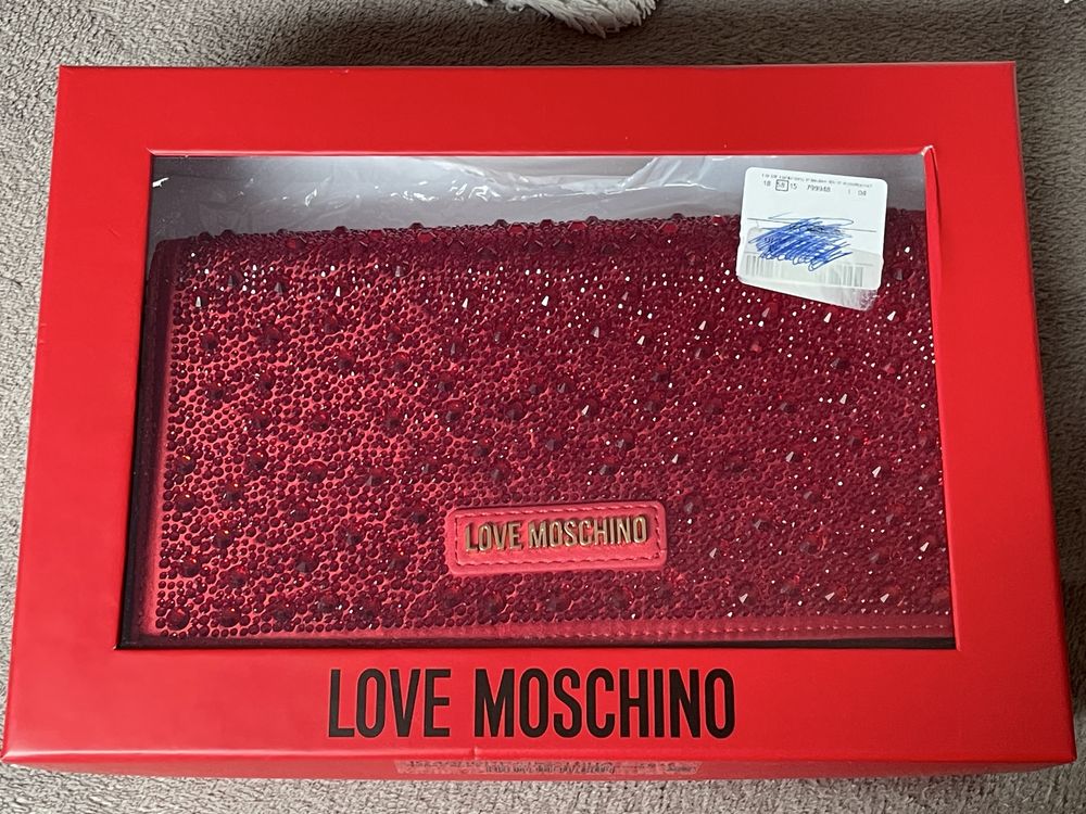 Torebka czerwona Love Moschino, nowa, z kryształkami