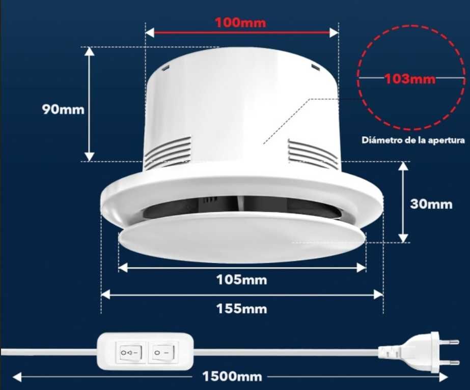 Wentylator wyciągowy 100 mm z przełącznikiem z oświetleniem cichy