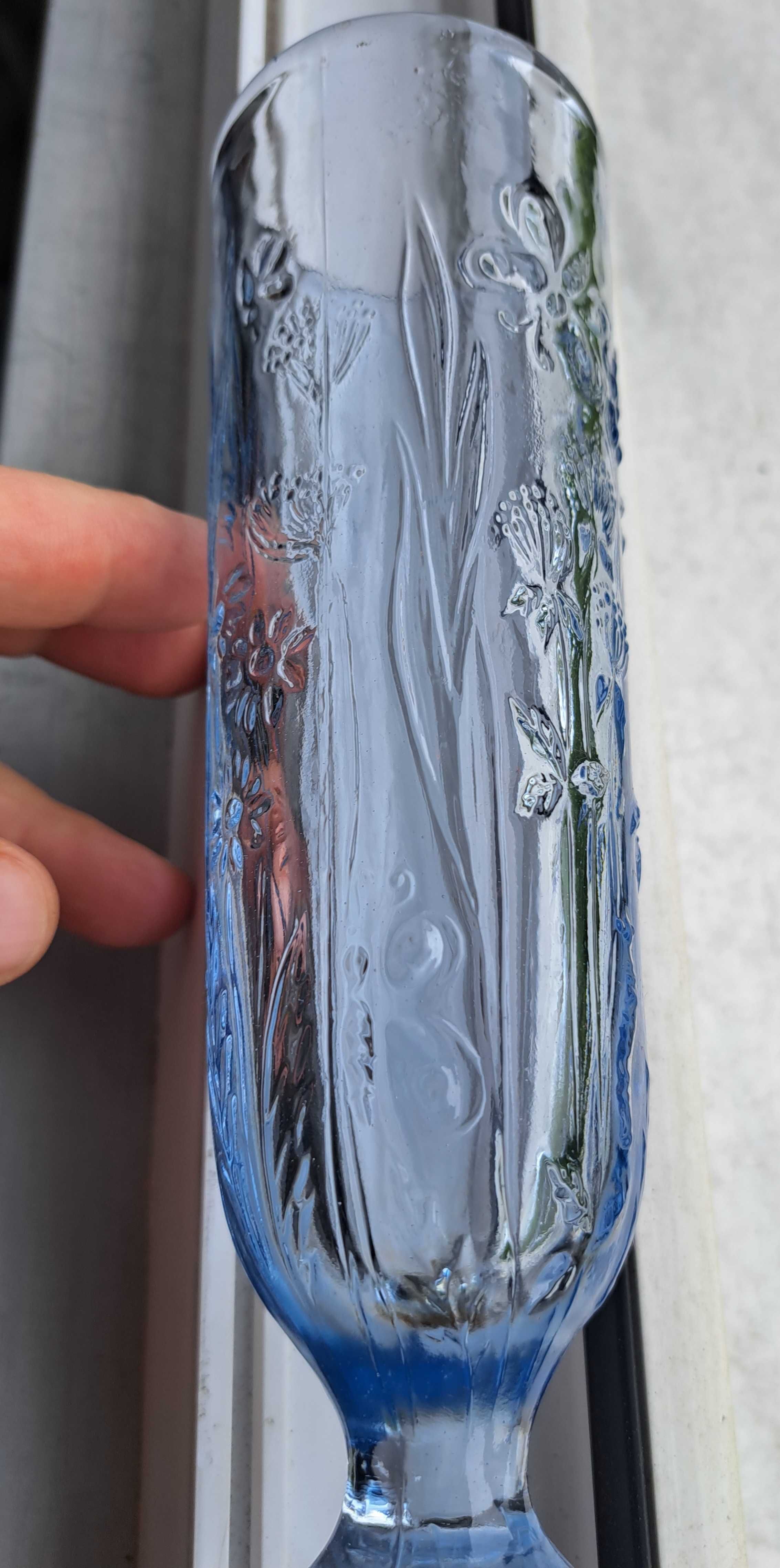 Ząbkowice hsg szklo kolorowe łączka wazon pucharek kolekcje niebieskie