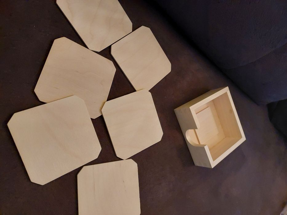 Podkładki pod kubki w pudełku drewniane komplet decoupage