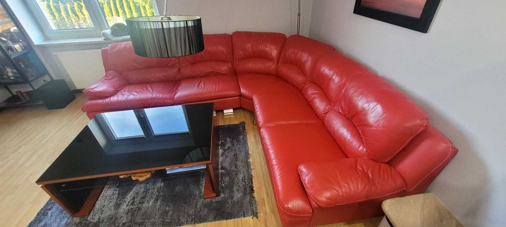 Skórzany wypoczynek, narożnik + pufa