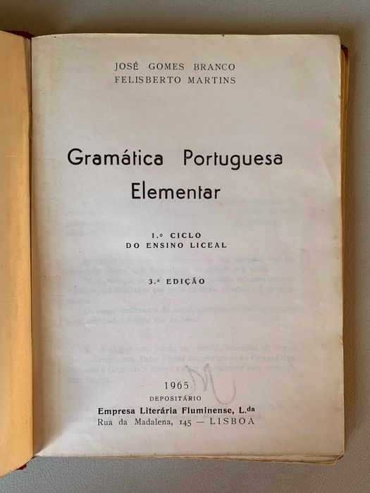 Gramática Portuguesa Elementar (Antiga)