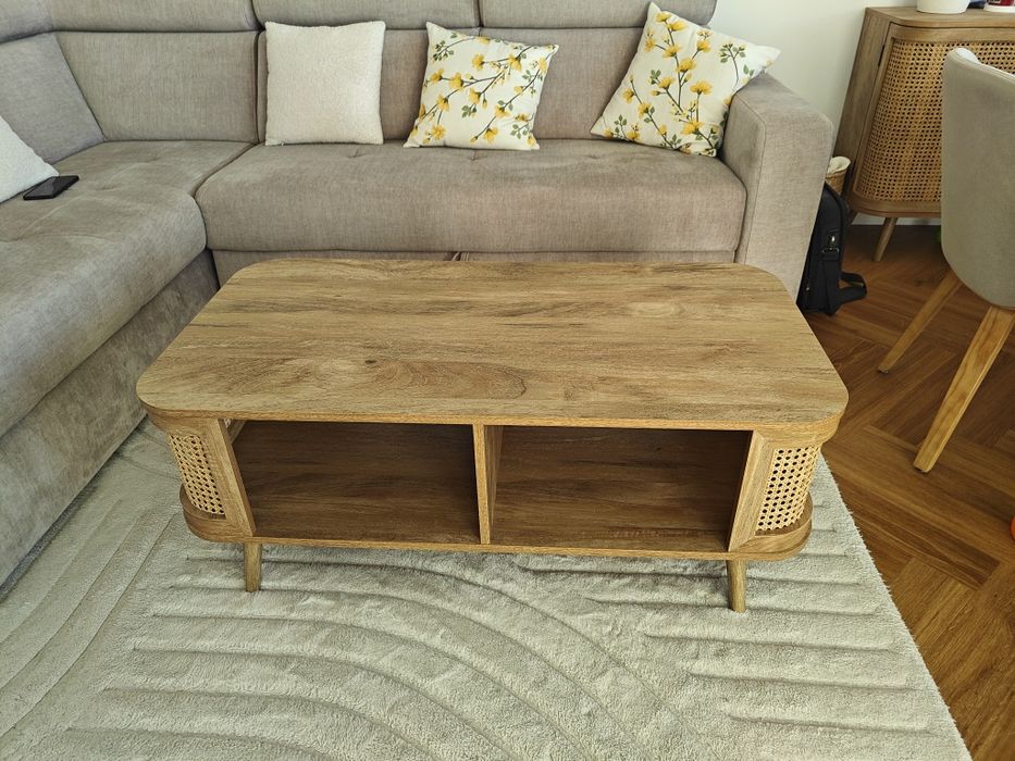 Stolik kawowy ława z półkami fabla Agata meble boho rattan półka