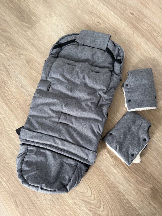 Śpiwór do wózka Zaffiro iGROW 2.0 Wełna Premium Melanż Szary + Mufka