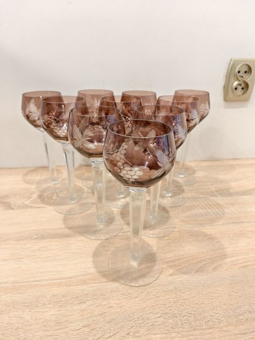 Kieliszki kryształowe remer bordowe winogrona PRL