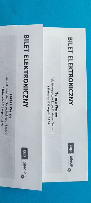 Bilety 
Możliwość odbioru osobist