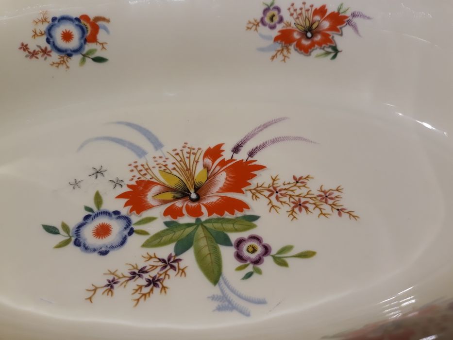 Duża patera, porcelana Schumann, Porcelana Bavaria, Kwiaty, Złoto