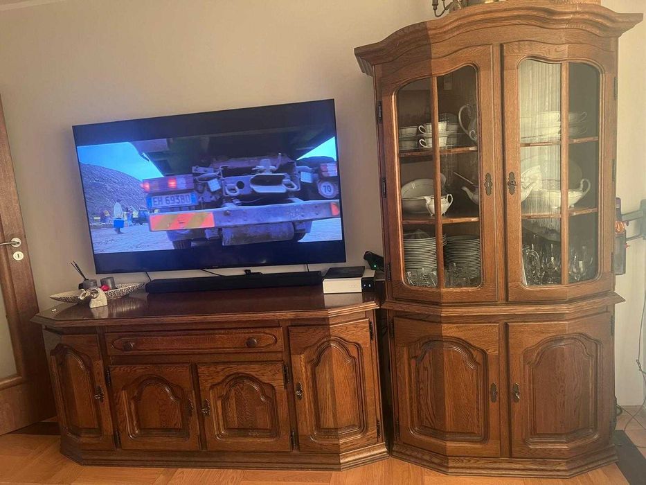 Meble dębowe swarzędz zestaw 5 elementów, ława, żyrandol, karnisz.