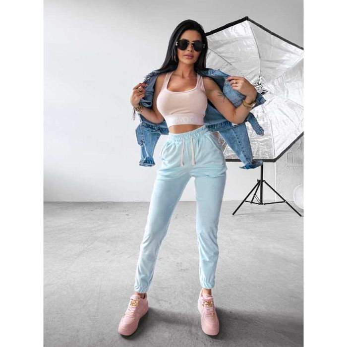 Spodnie damskie welurowe STEAM O LA VOGA niebieskie rozmiar S