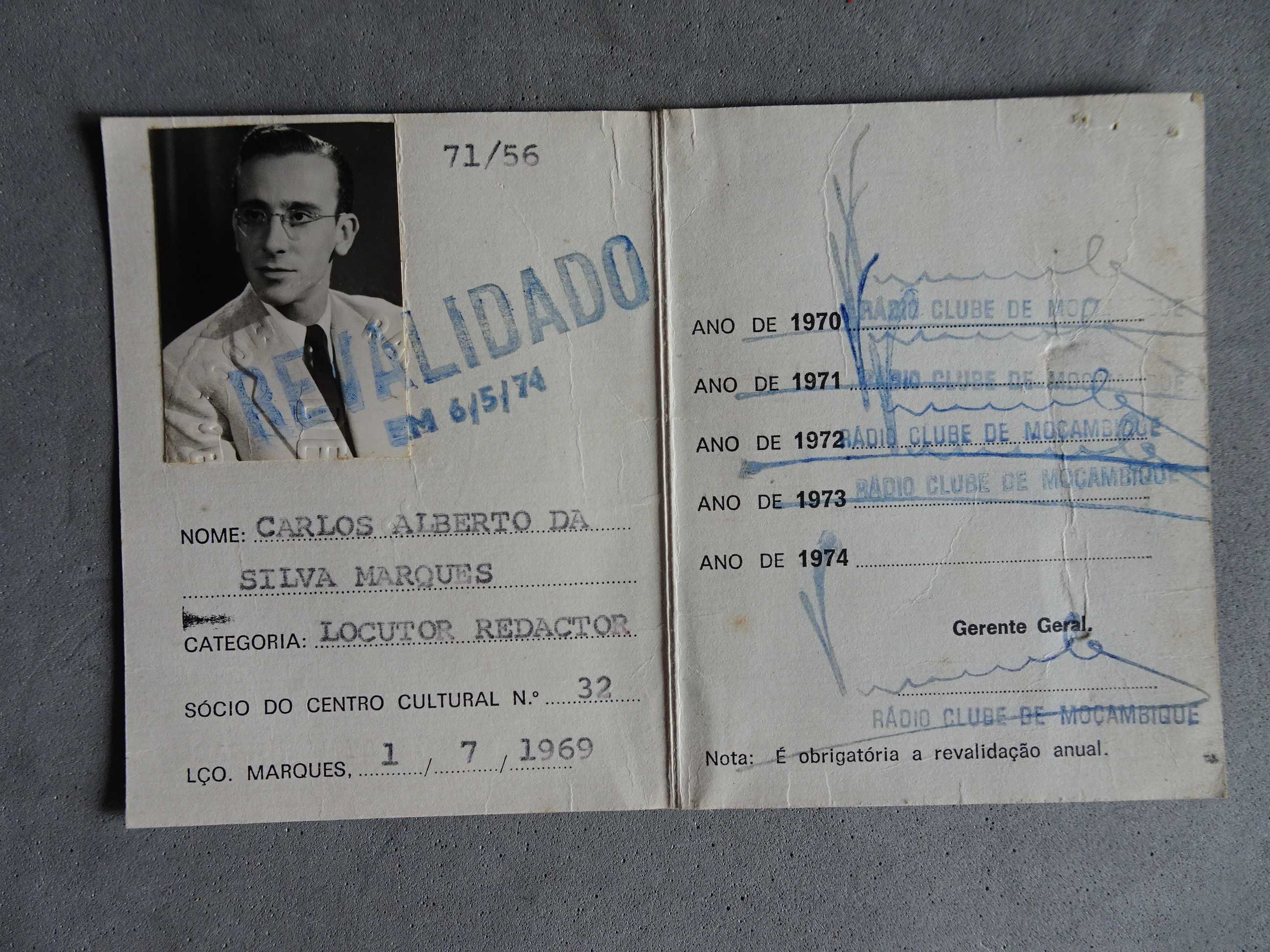 Raro Bilhete de Identidade Rádio Clube de Moçambique