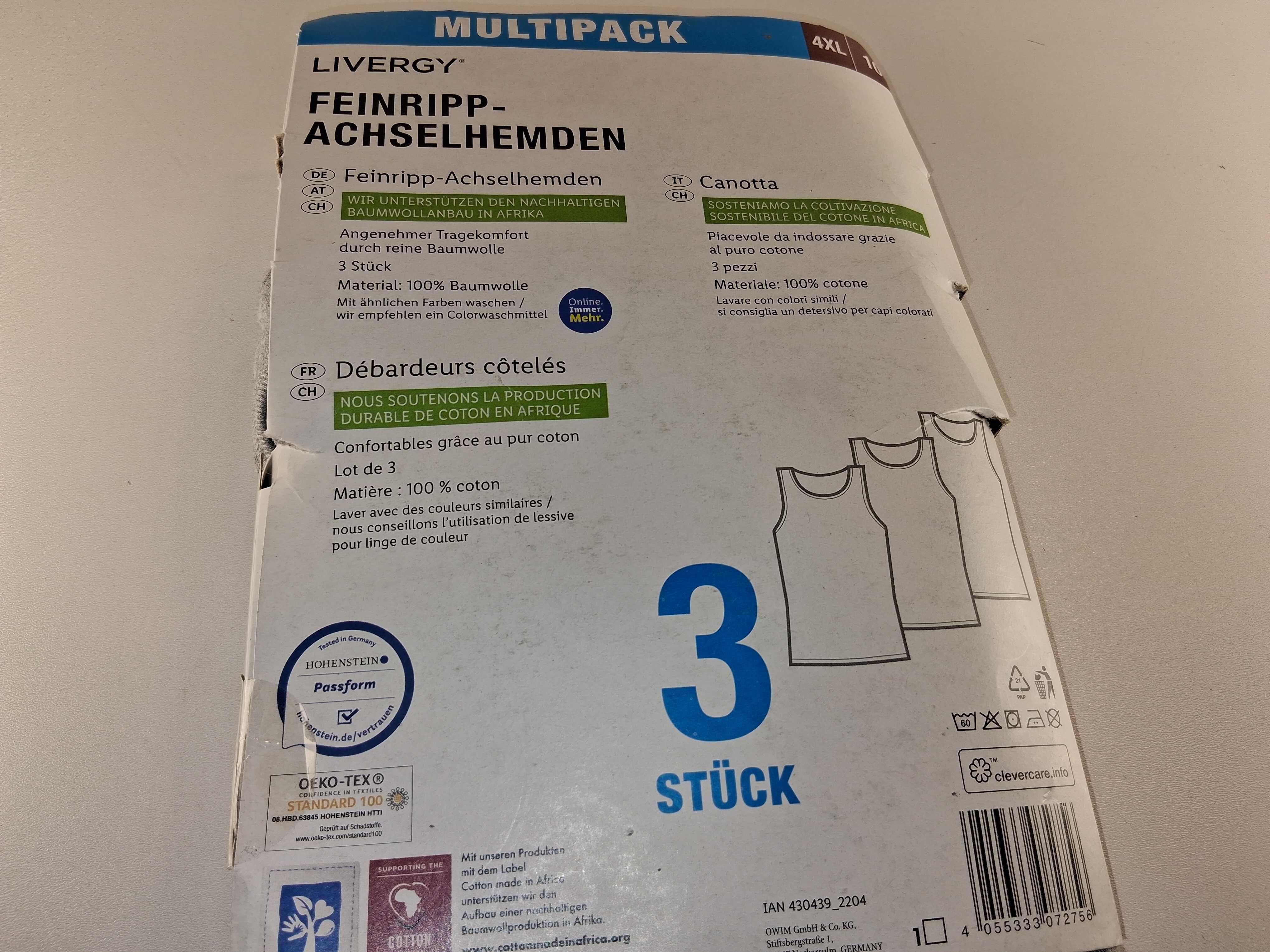 A154 Zestaw 3-Pak Livergy Męskie Koszulki Na Ramiączkach Szary 4XL