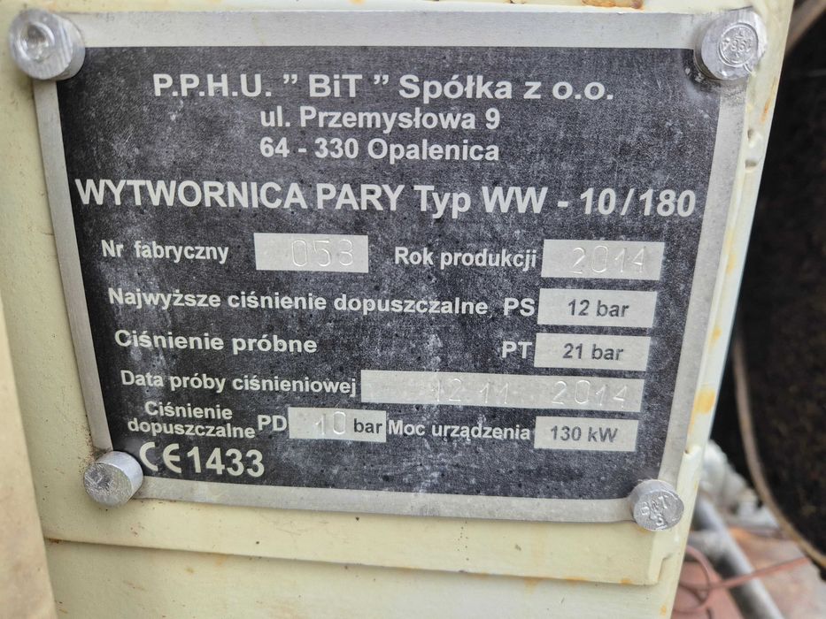 Wytwornica pary wodnej BiT WW-10/180