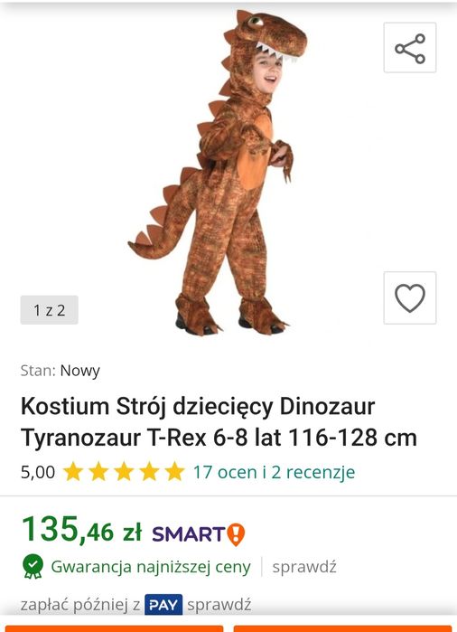 Kostium T-Rex nowy nieużywany