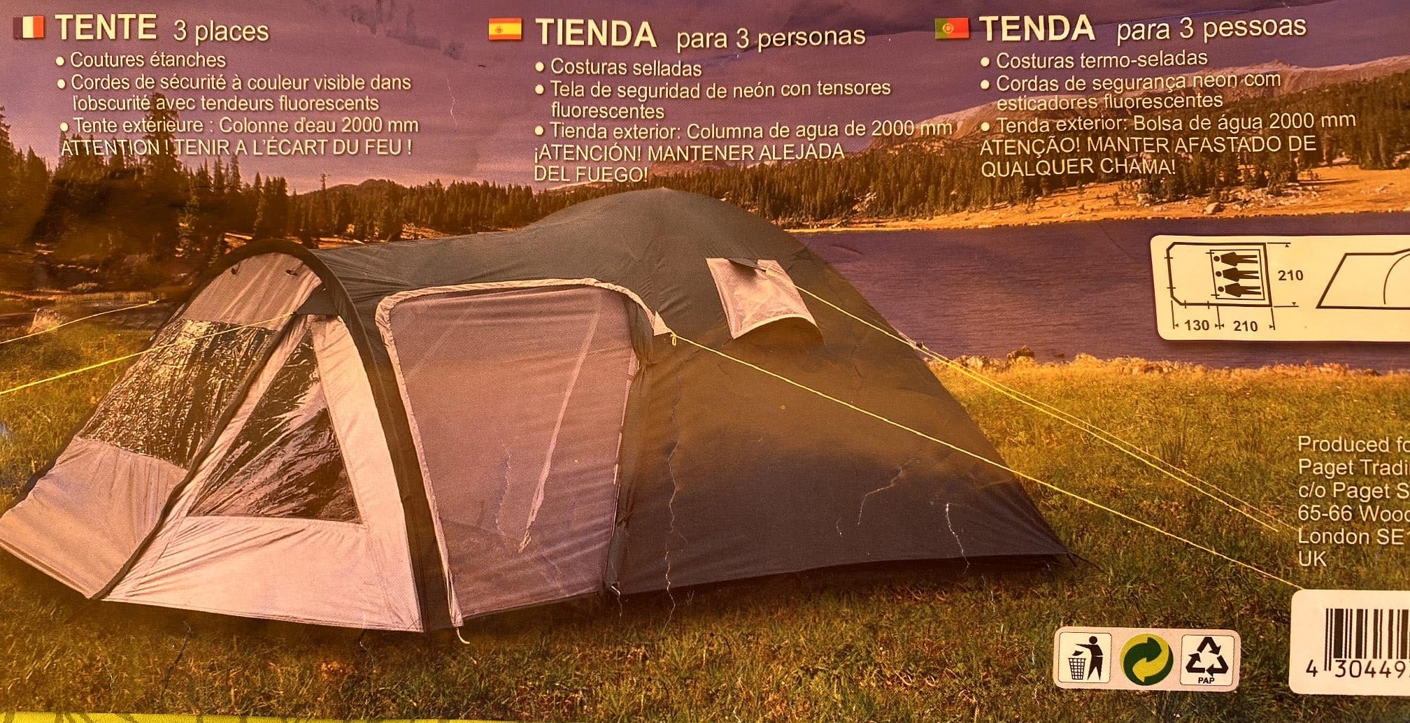 Tenda para 3 pessoas 130X210 - Nova