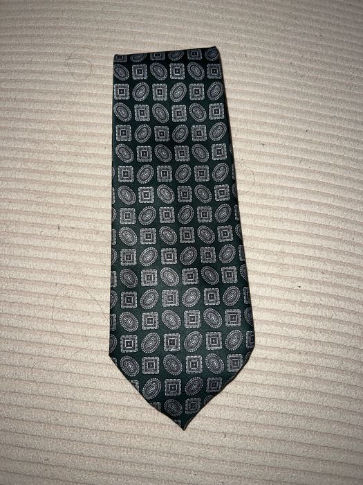 Krawat vintage ciemno zielony jedwab print