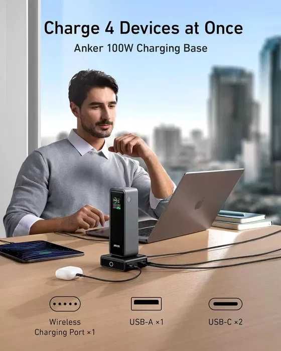 Повербанк Anker Prime Power Bank 27650mAh 250W+ 100W Charging Base