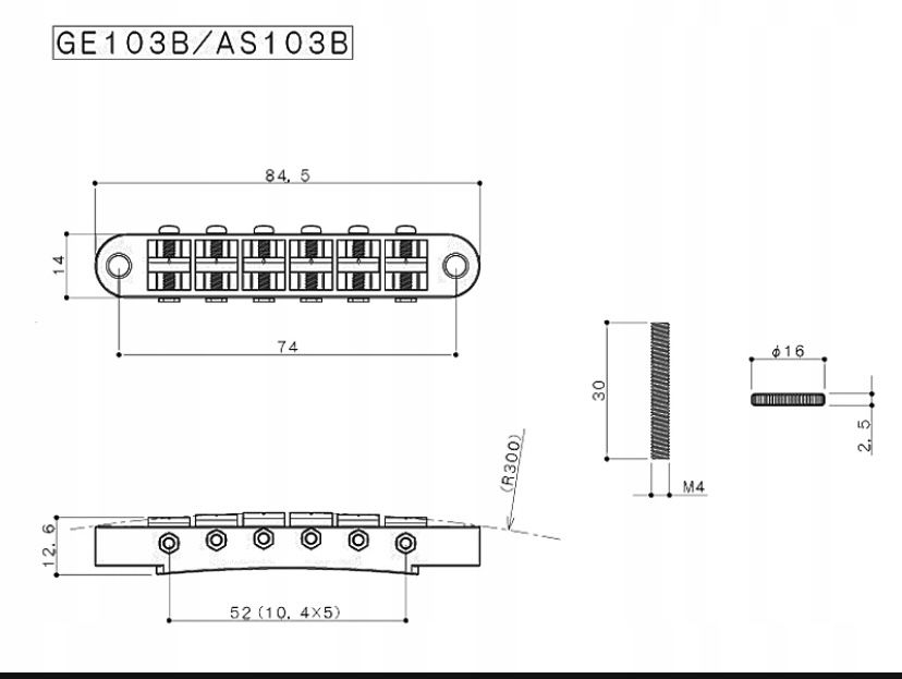 Mostek tune-o-matic GOTOH GE103B CR + śruby Shaller