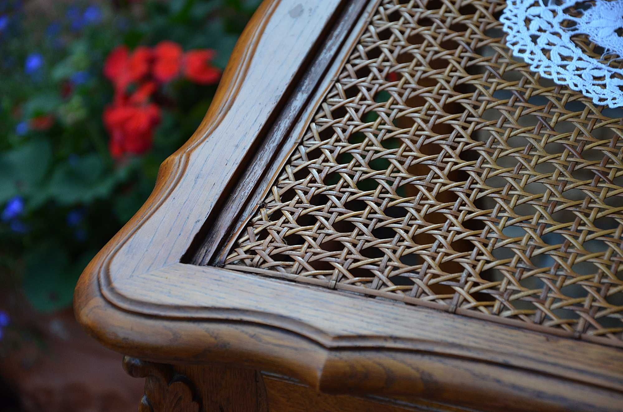 Ława drewniana stolik dębowa ratan duża brązowa stylowa