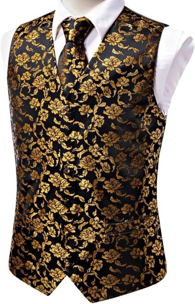 L XL Kamizelka Krawat muszka elegancka czarna złota garnituru
