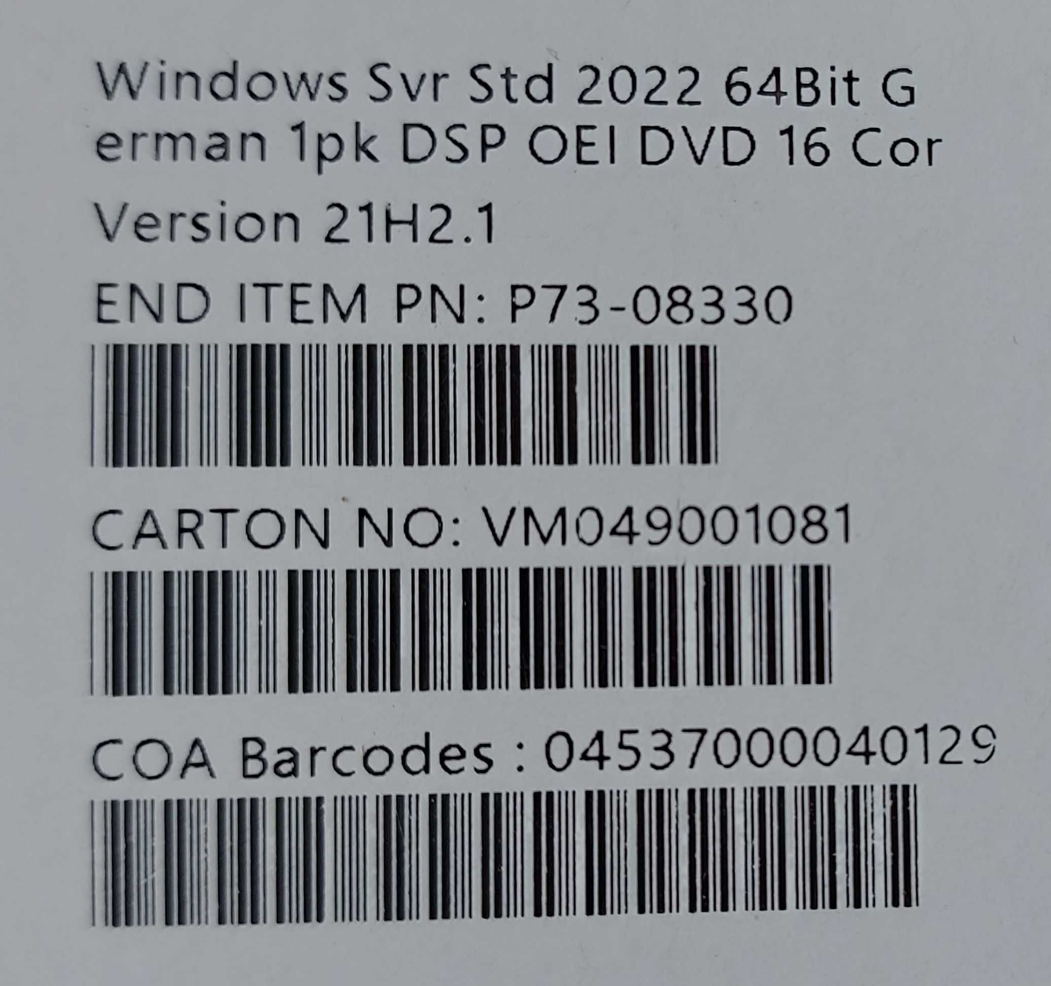 Microsoft Windows Standard Server 2022 16 Core German