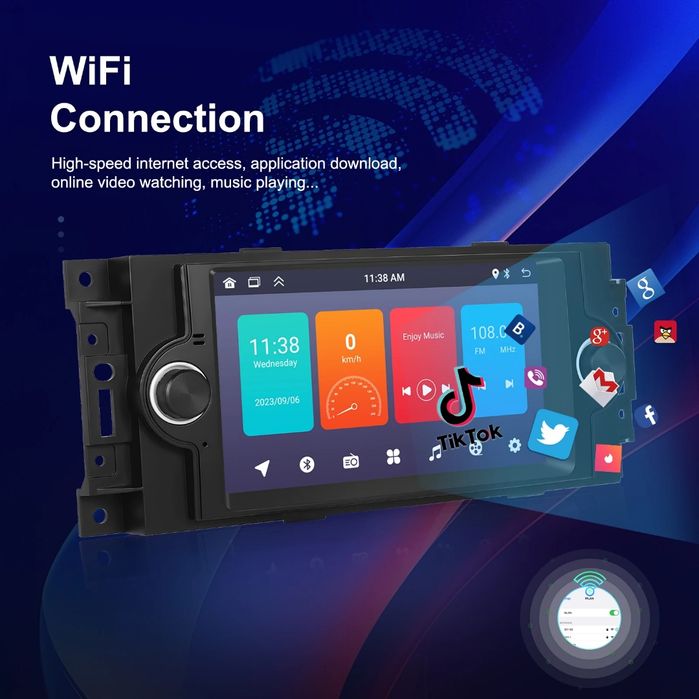 Rádio Android 13 6.2" p/ Jeep/Chrysler/Dodge | GPS | WiFi | EQ | NOVO