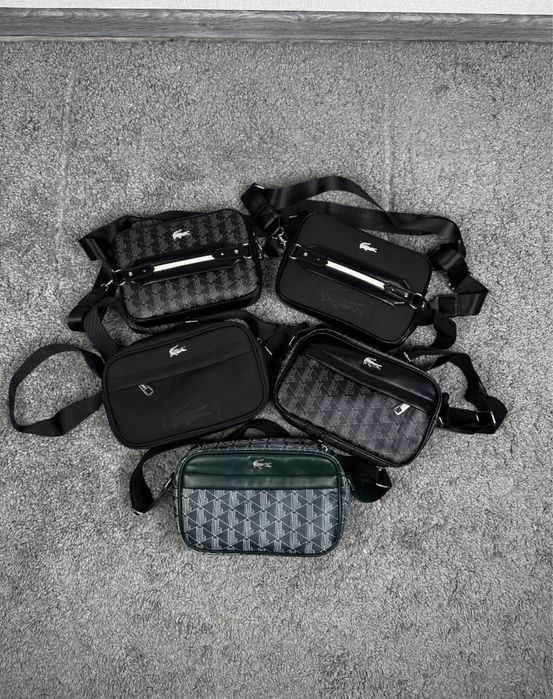 Сумка Lacoste чорна монограм/ месенджер лакосте/ бананка лакост