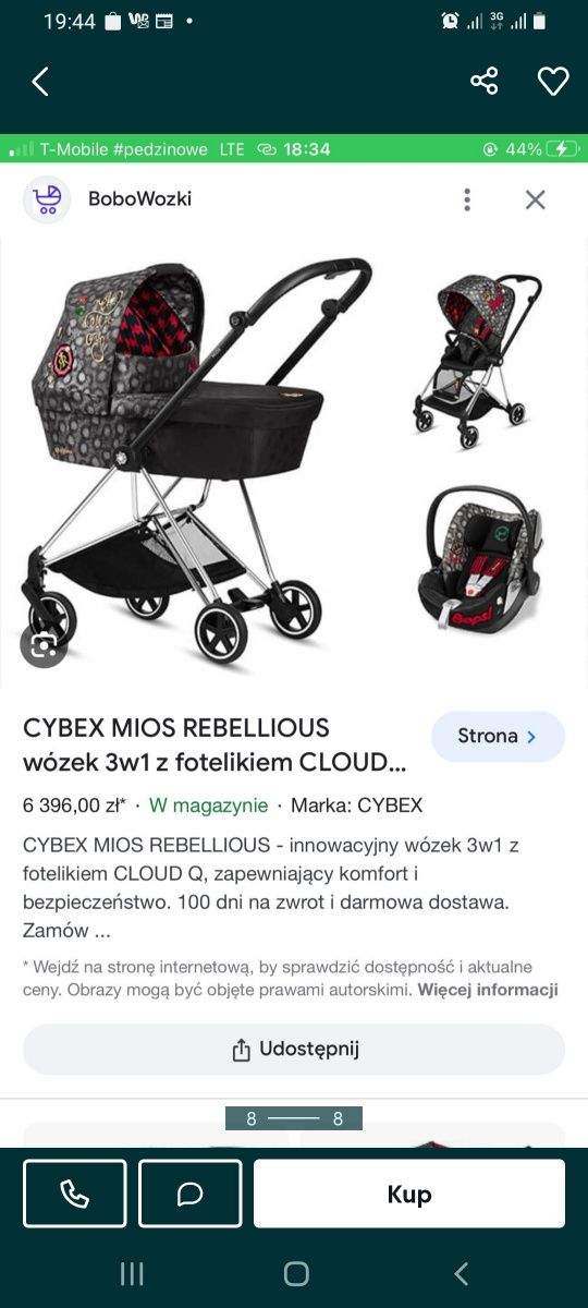 Wózek dla dziecka Cybex Mios 3w1 gondola,spacerówka,fotelik plus dodat