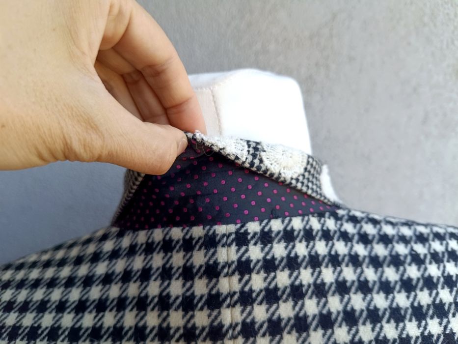 M L biust 51-52x2 jacket wool pepitka kwiaty romantic classic