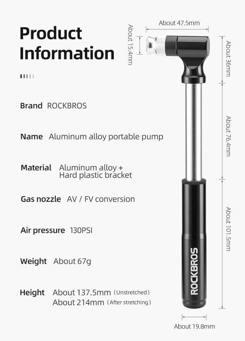 Мининасос RockBros 130 Psi, велонасос, ручной велосипедный насос